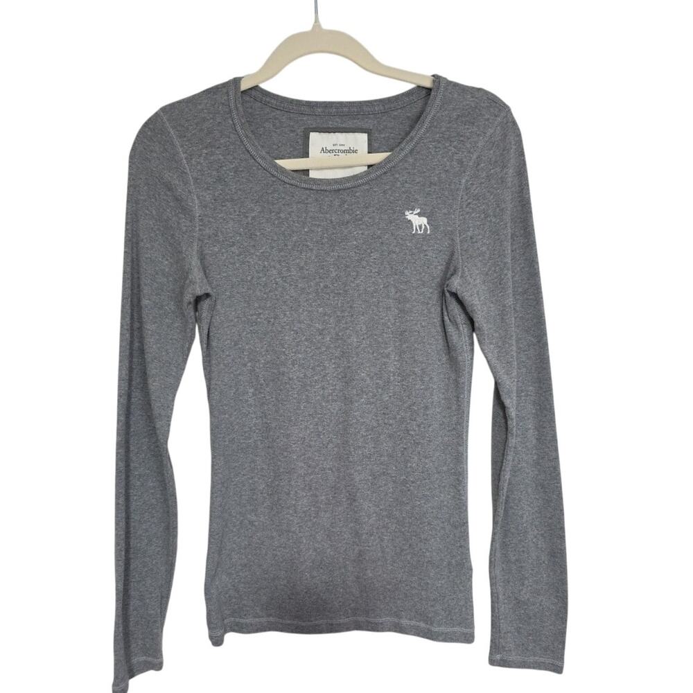 Abercrombie & Fetch Sz L Gray Logo Y2K 90s Preppy Pullover Long Sleeve Top